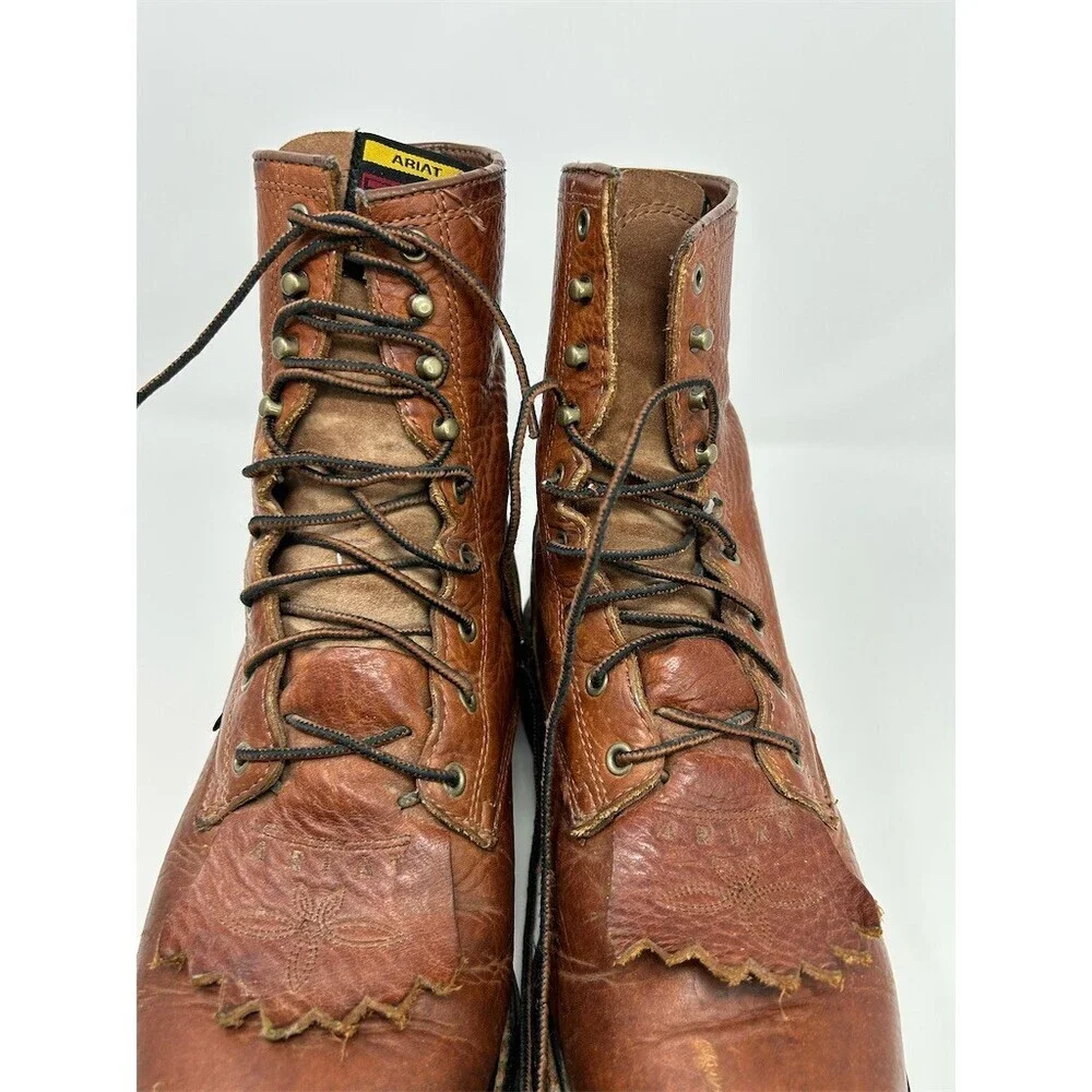 Ariat Cascade 8 Lace-Up Work Boots Mens Brown Leather Kiltie Lug Sole Size 9 EE